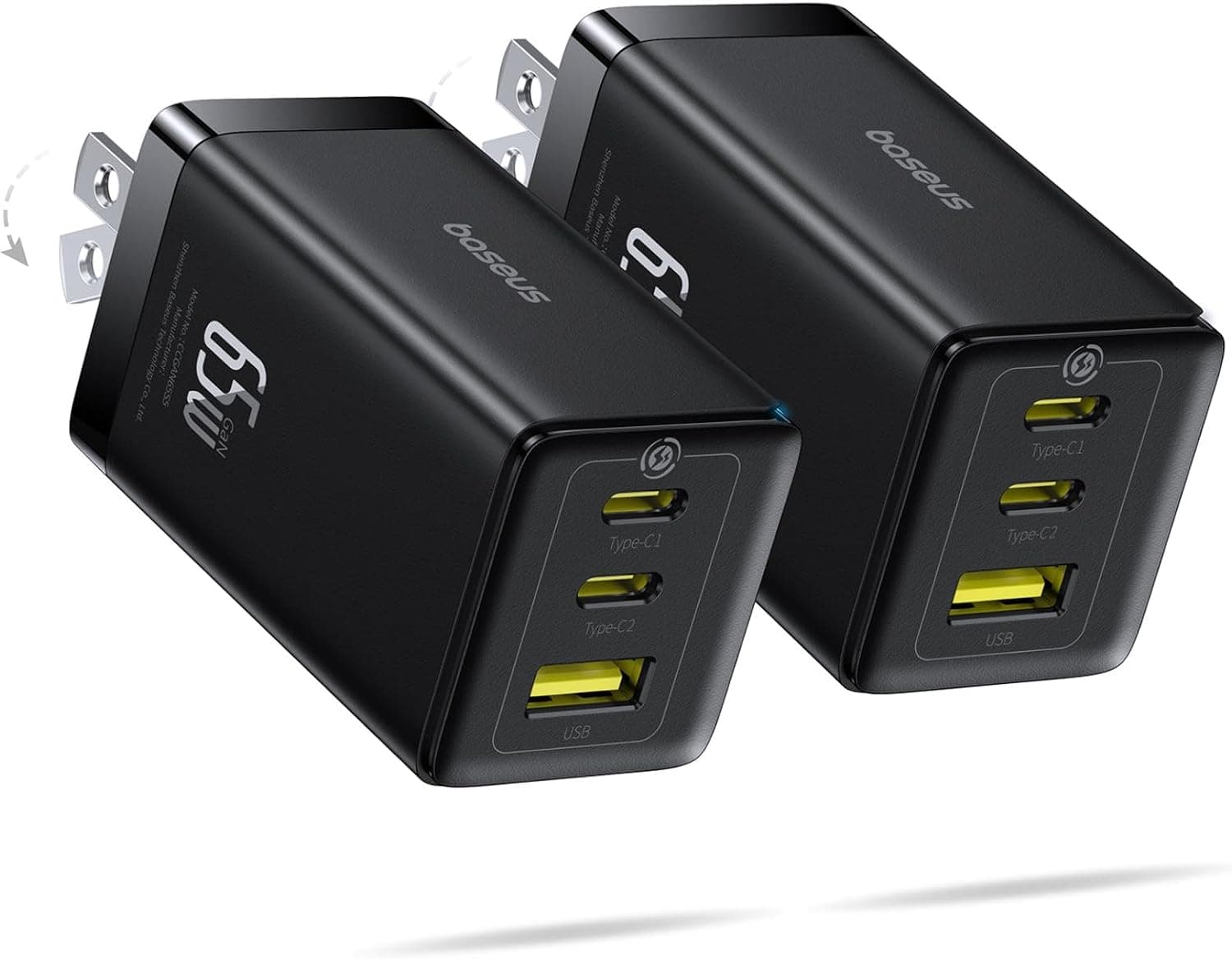 Baseus 65W USB-C Charger Block 3-Port GaN (2-Pack)