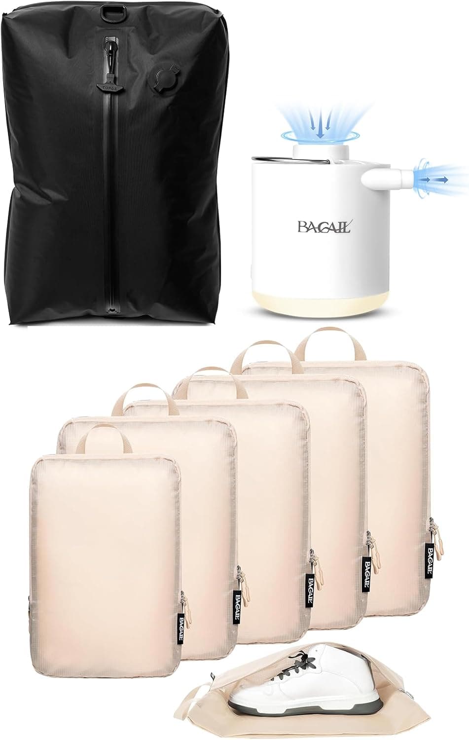BAGAIL 6 Set Compression Packing Cubes + Vacuum Bag XL