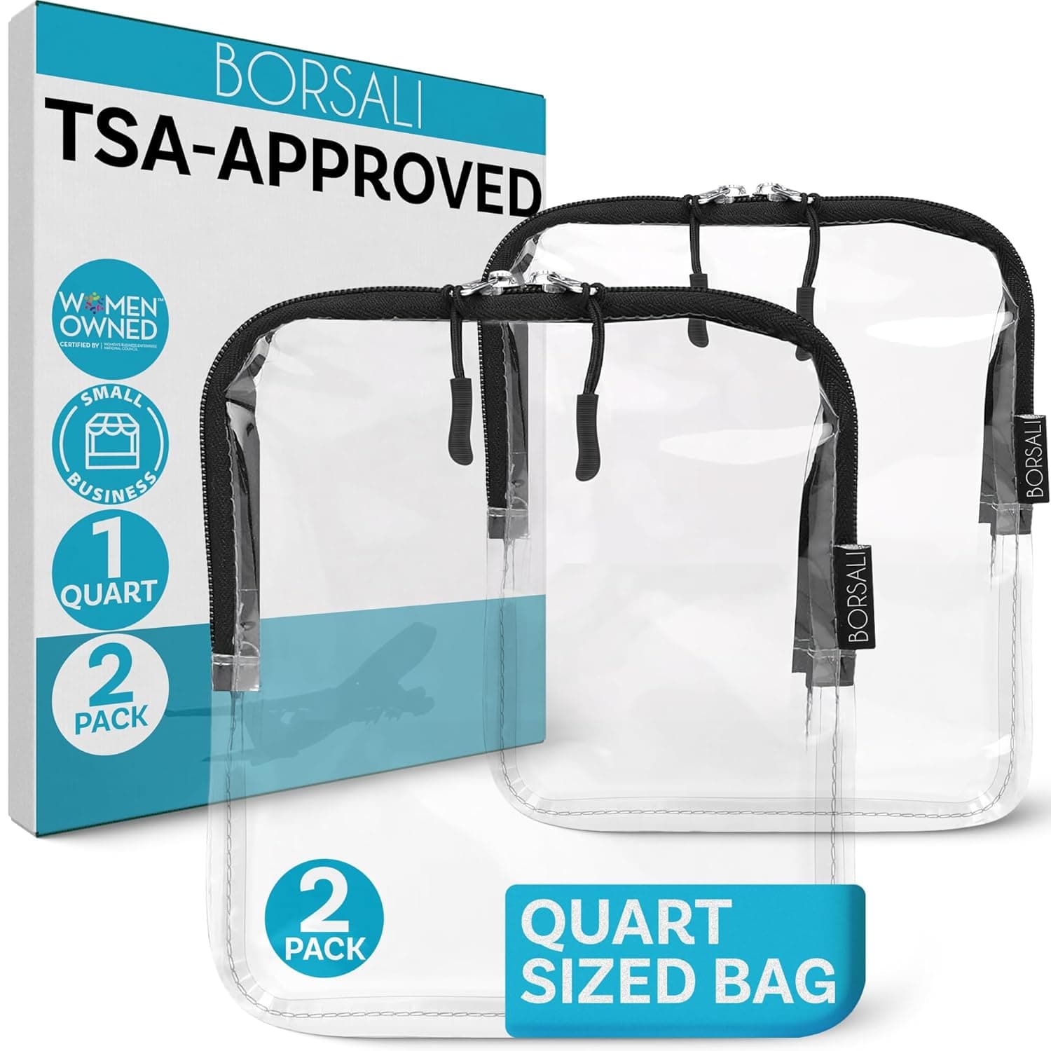 BORSALI TSA-Approved Clear Quart Toiletry Bag (2-Pack)