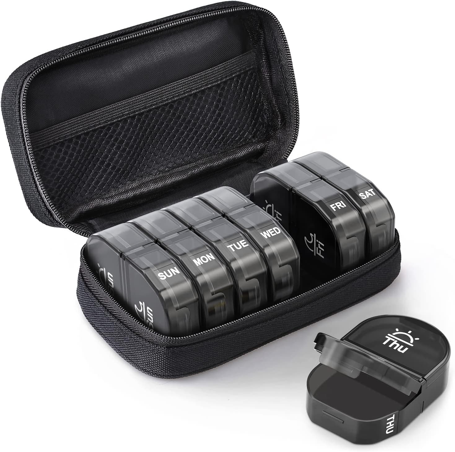 AUVON 7-Day AM/PM Travel Pill Organizer with Canvas Bag