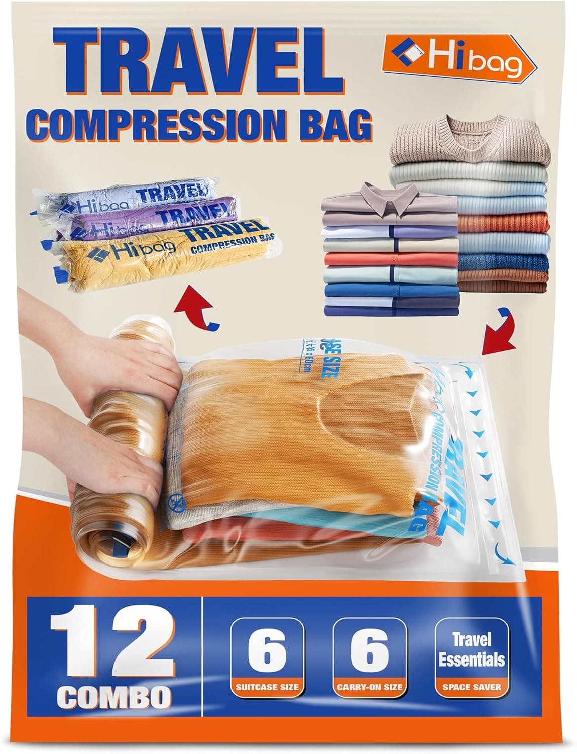 HIBAG 12-Pack Roll-Up Compression Bags (No Vacuum)