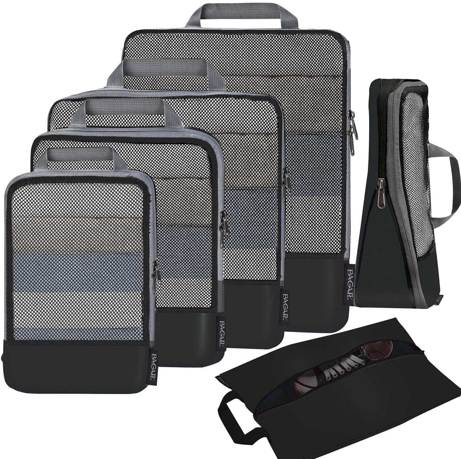 BAGAIL 6 Set Compression Packing Cubes (Half Mesh)