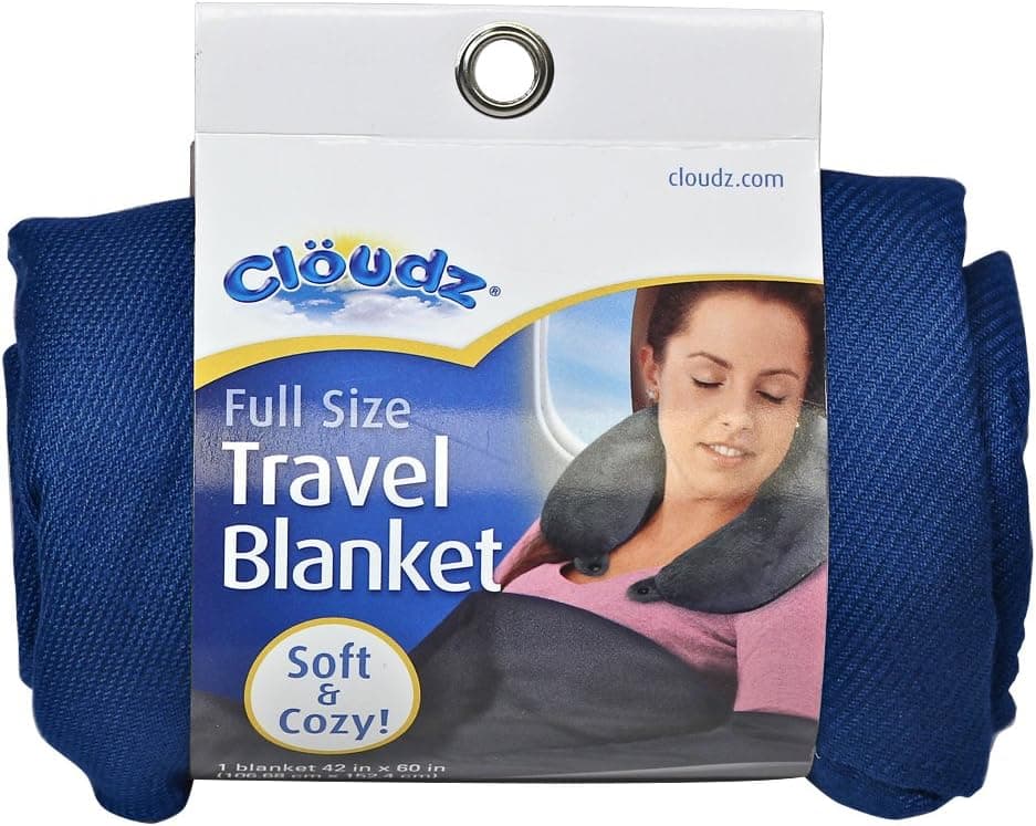 Cloudz Cozy Compact Airplane Travel Blanket (Navy)