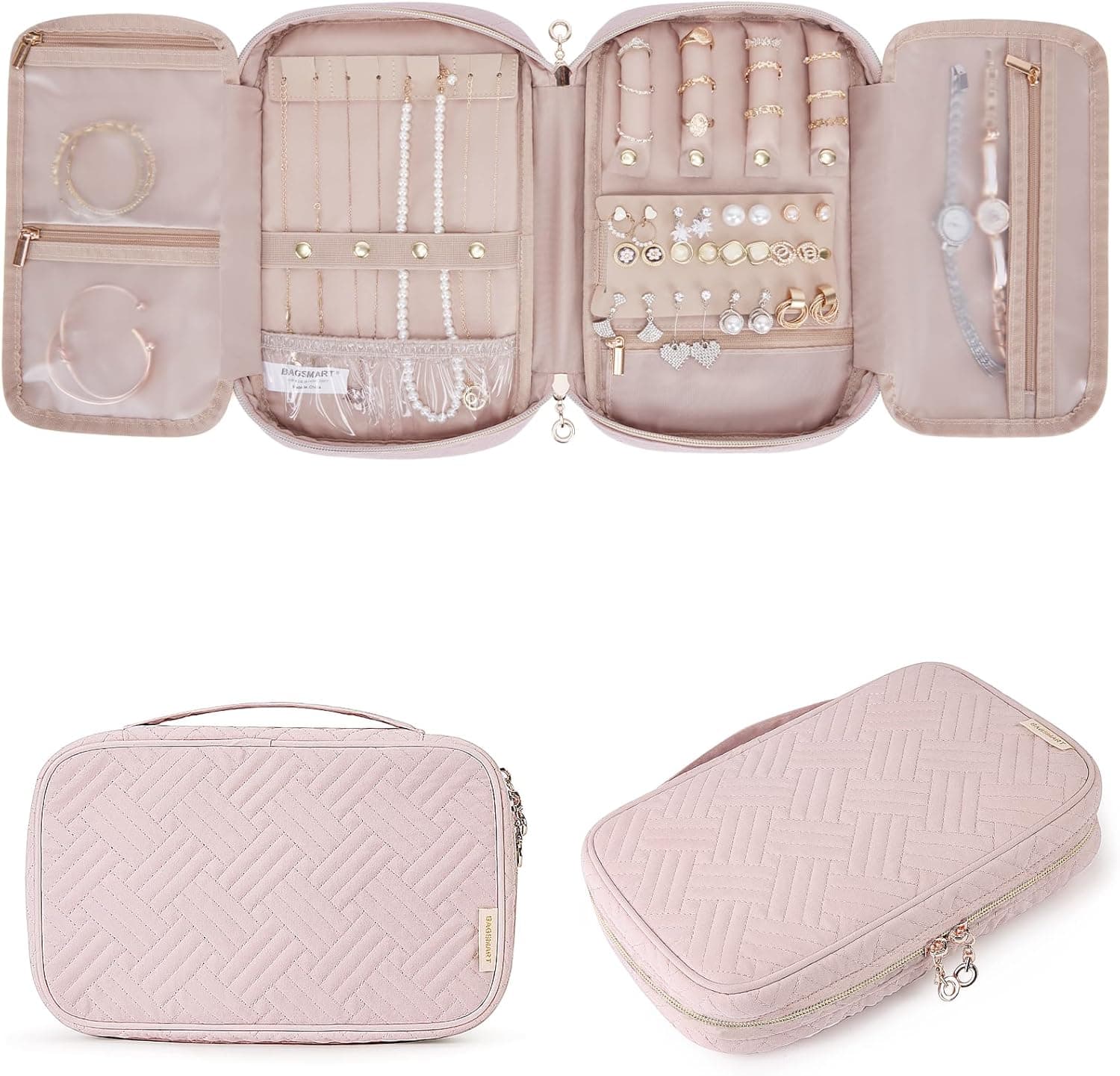 BAGSMART Jewelry Organizer Case Large Travel Jewelry Storage Bag for Necklace, Earrings, Rings,