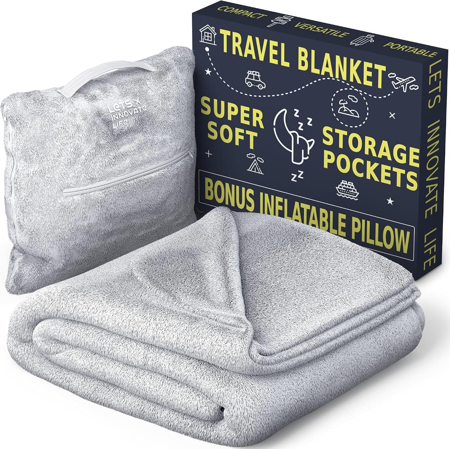 Compact Travel Blanket and Pillow Set for Airplane