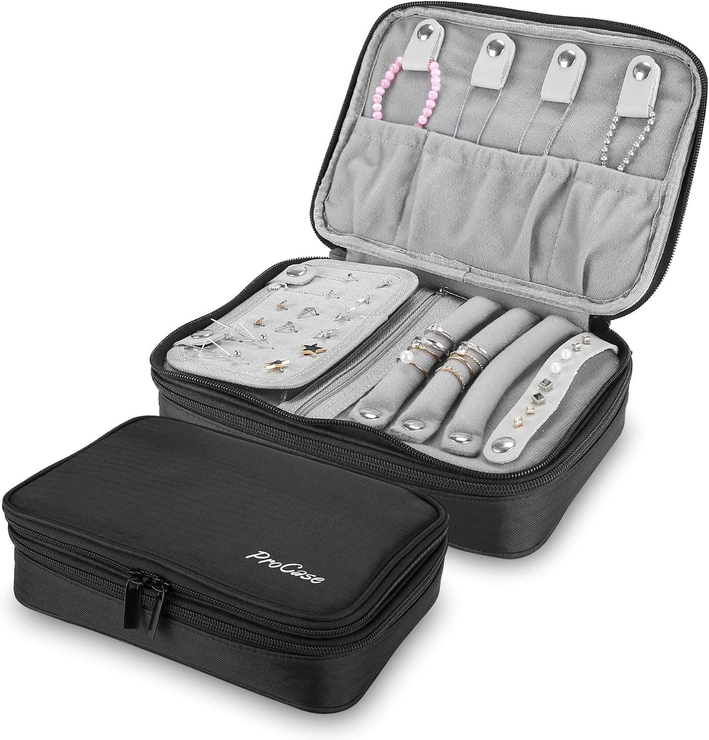 ProCase Travel Jewelry Case Organizer Bag, Soft Padded Jewelry Carrying Pouch for Earrings Ring