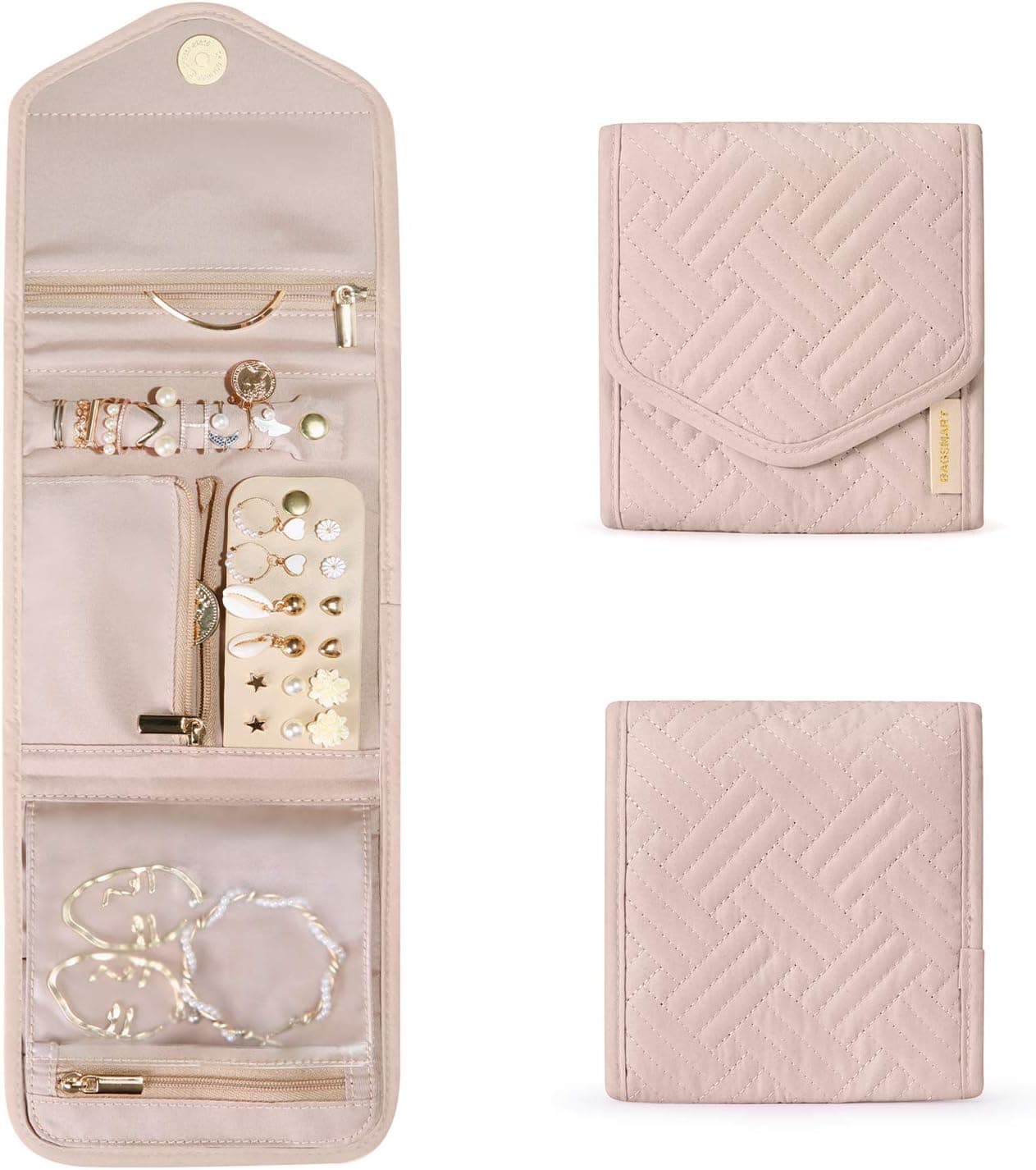BAGSMART Travel Jewelry Organizer Case Foldable Small Jewelry Roll for Journey Rings, Necklaces