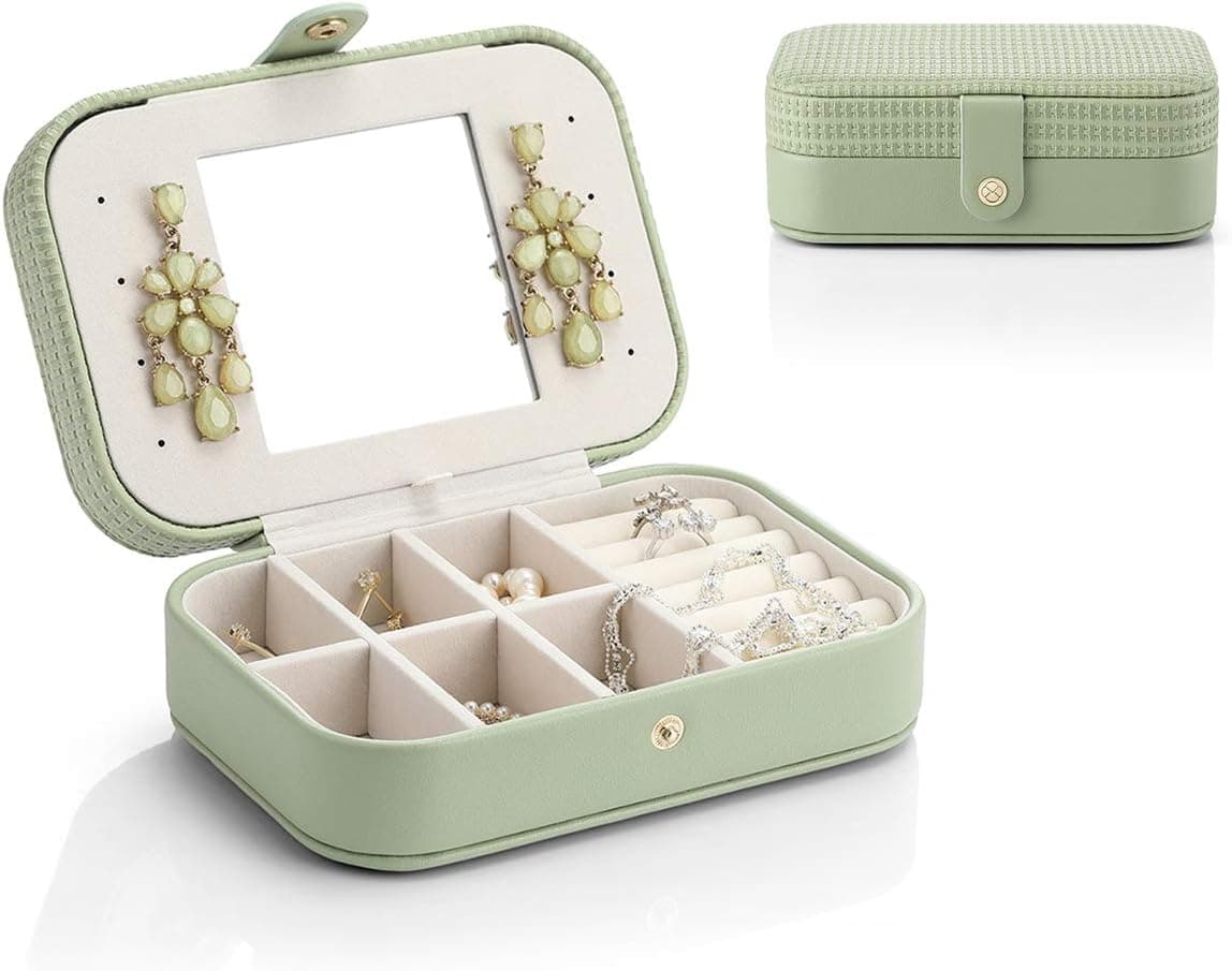 Vlando Small Travel Jewelry Box Organizer Faux Leather Display Storage Case for Necklaces Earri