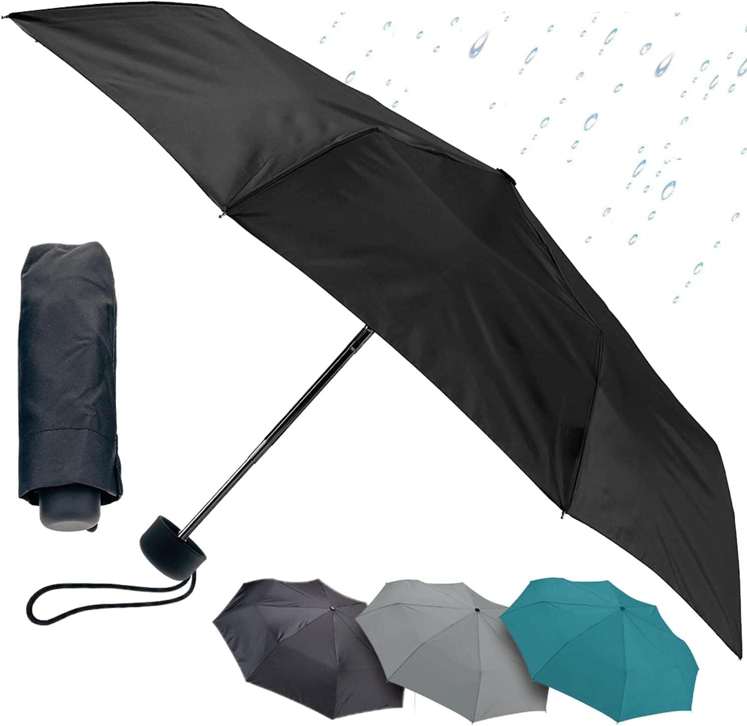 Lewis N. Clark Portable Mini Travel Umbrella, Windproof & Water Repellent Fabric, Manual Openin